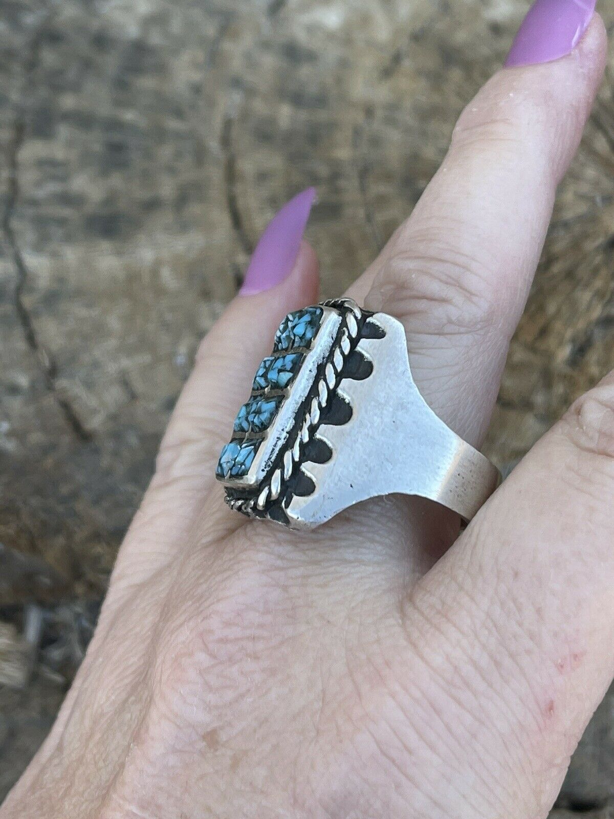 Navajo Unisex Turquoise Sterling Silver Statement Ring Sz 10.5