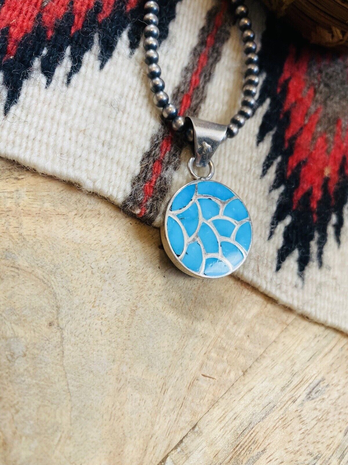 Zuni Turquoise & Sterling Silver Inlay Pendant Signed