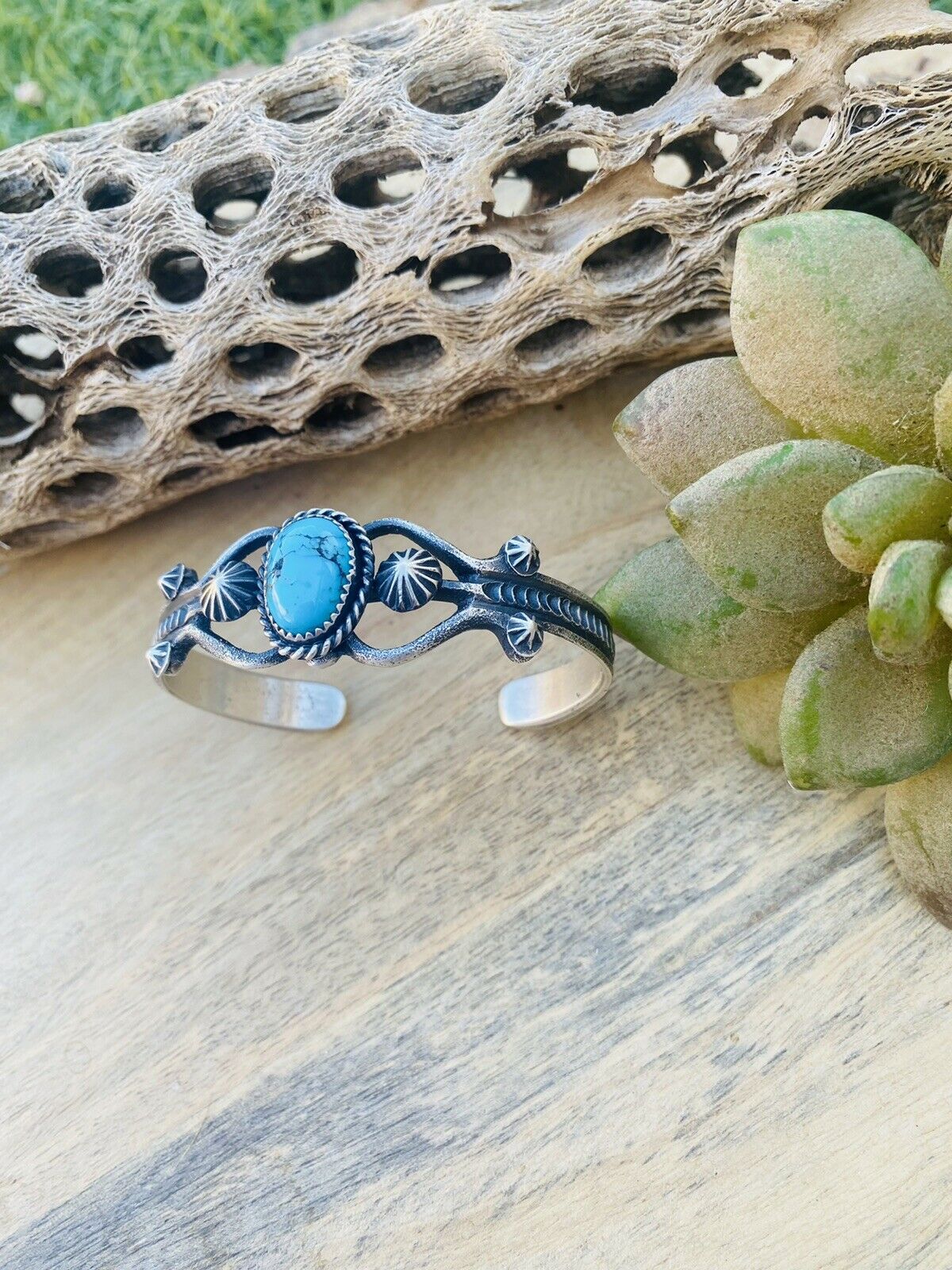 Navajo Sterling Silver & Kingman Turquoise Cuff Bracelet By EL Billah