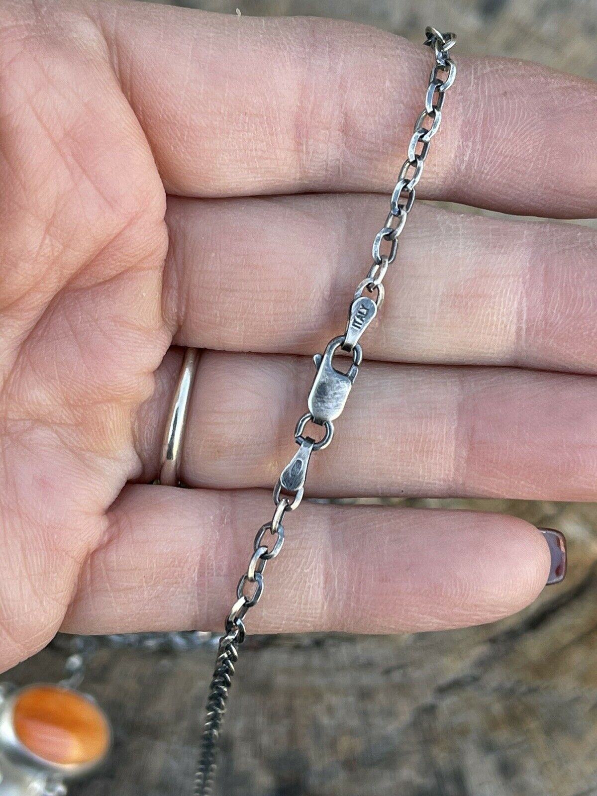 Navajo Orange Spiny Circle & Sterling Silver 4 Stone Lariat Necklace