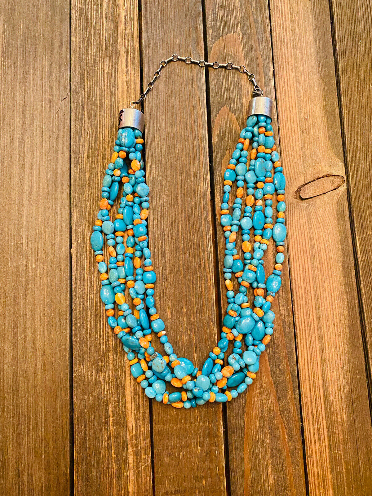 Navajo Turquoise, Spiny & Sterling Silver 6-Strand Beaded Necklace