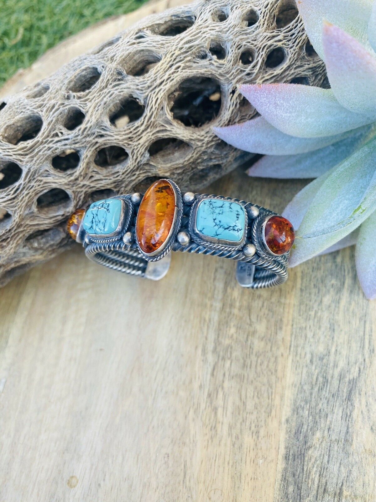 Navajo Sterling Silver Multi Stone Cuff