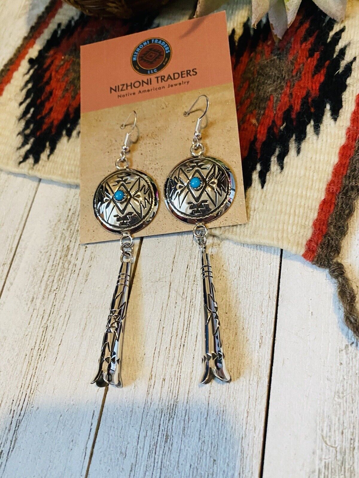 Navajo Turquoise & Sterling Silver Concho Dangle Earrings