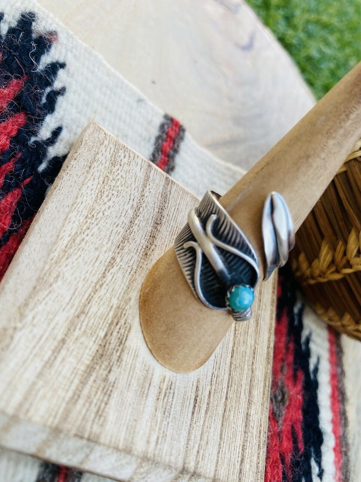 Navajo Sterling Silver & Turquoise Feather Adjustable Ring