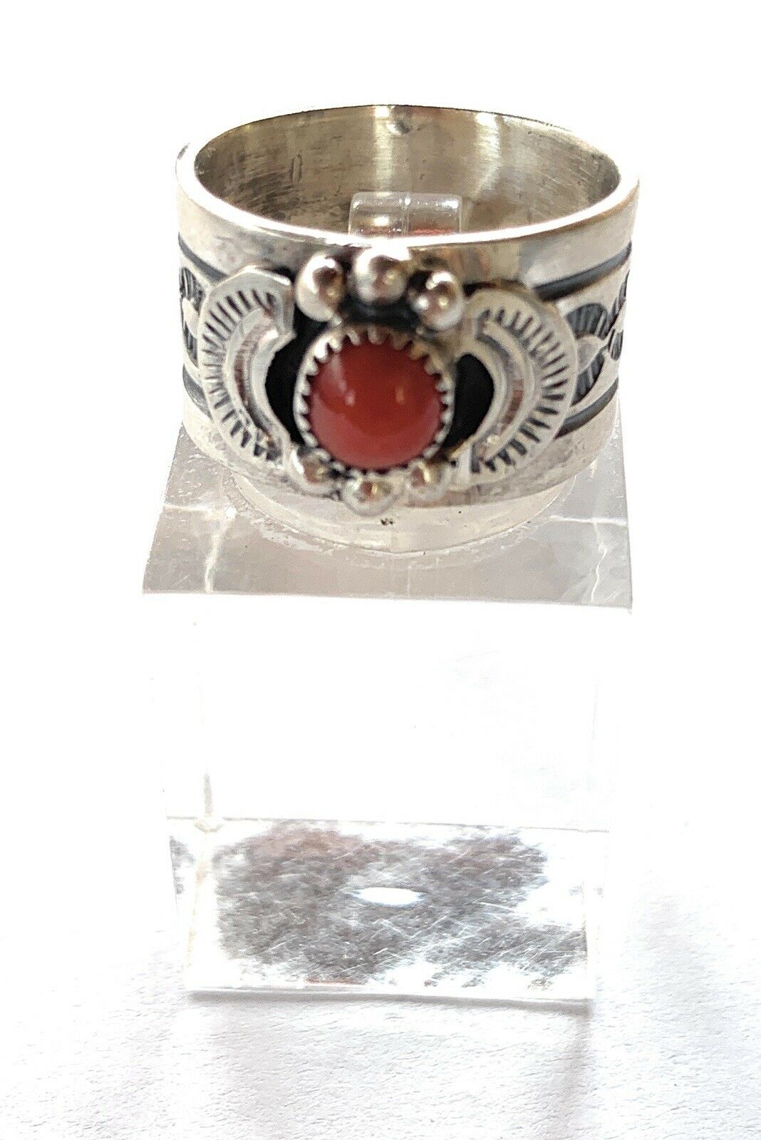 Navajo Natural Coral & Sterling Silver Cigar Band