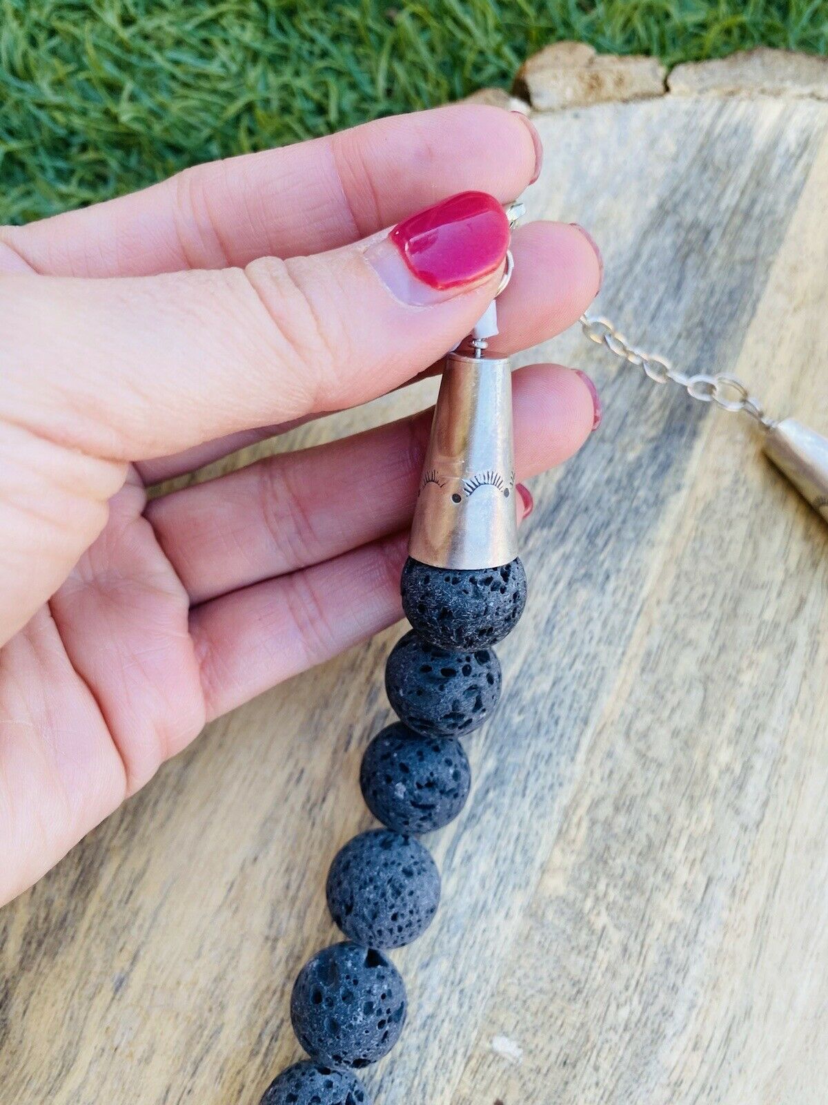 Navajo Lava Rock & Sterling Beaded Necklace