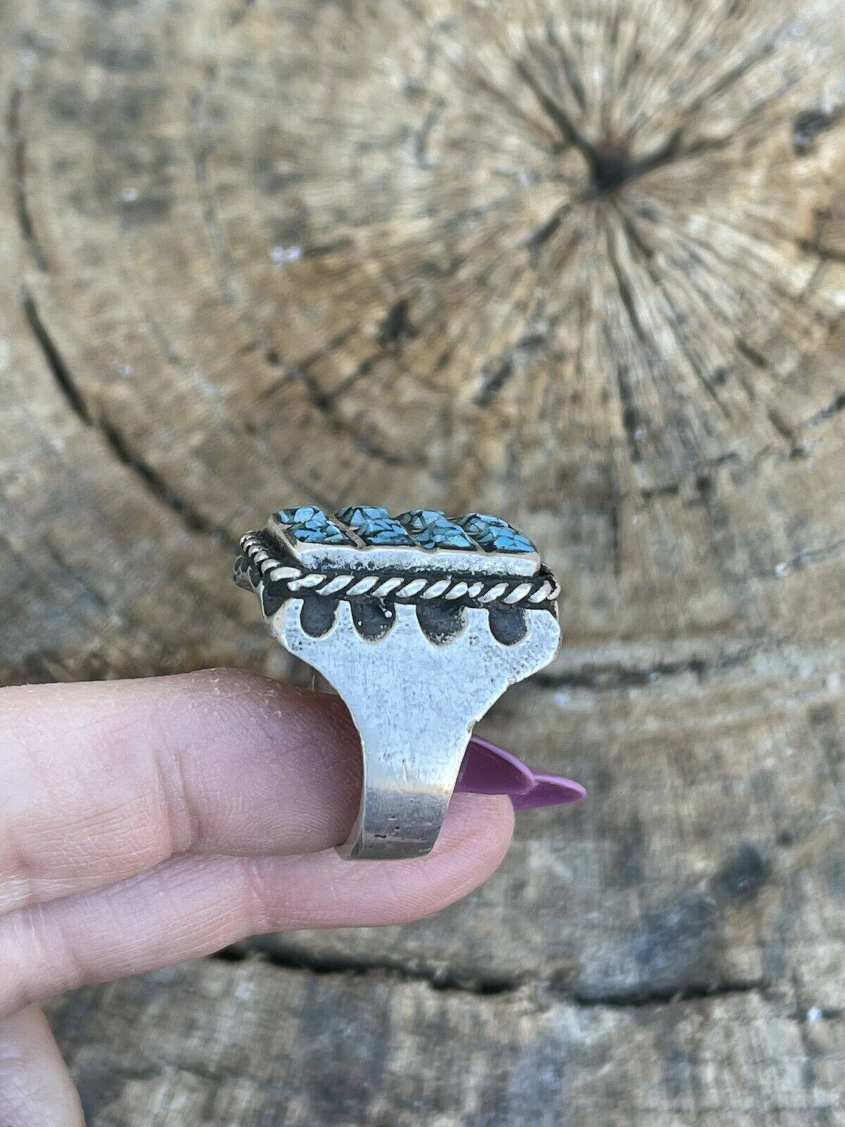 Navajo Unisex Turquoise Sterling Silver Statement Ring Sz 10.5