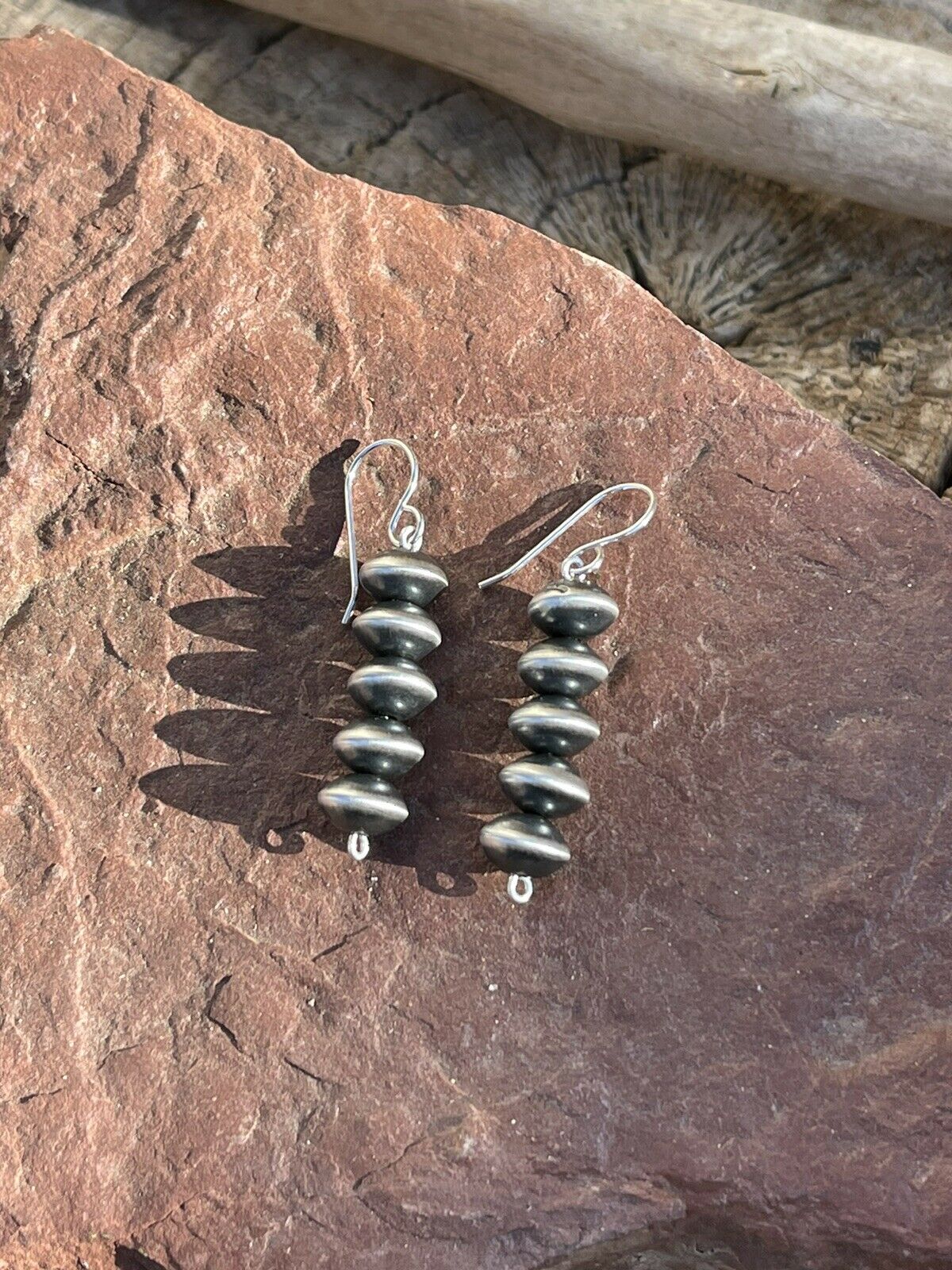 Navajo Sterling Silver Disk Bead Dangle Earrings