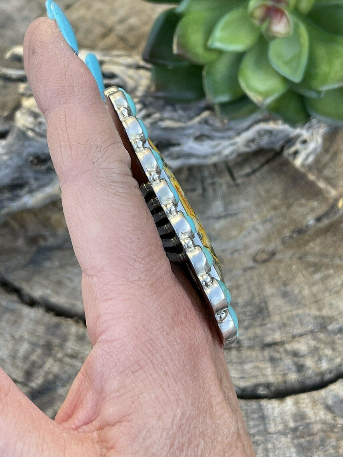 Navajo Sterling Bumblebee and Turquoise Stone Ring Sz 8.5