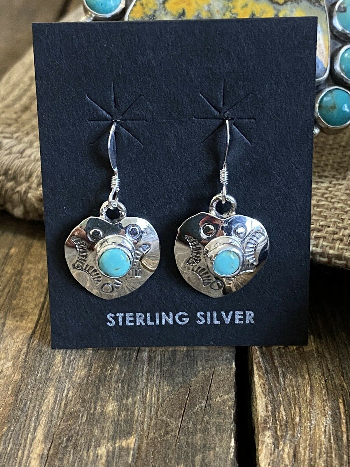 Navajo Sterling Silver Turquoise Heart Dangle Earrings