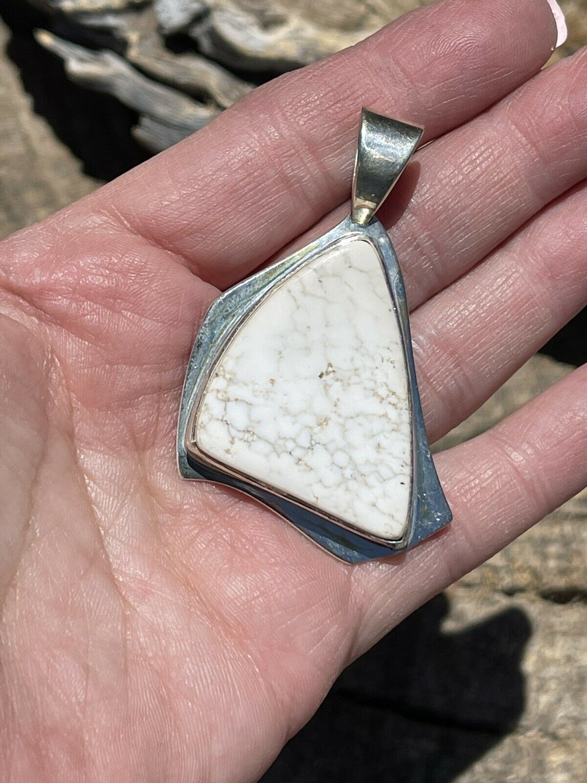 Navajo White Buffalo & Sterling Silver Southwest Pendant