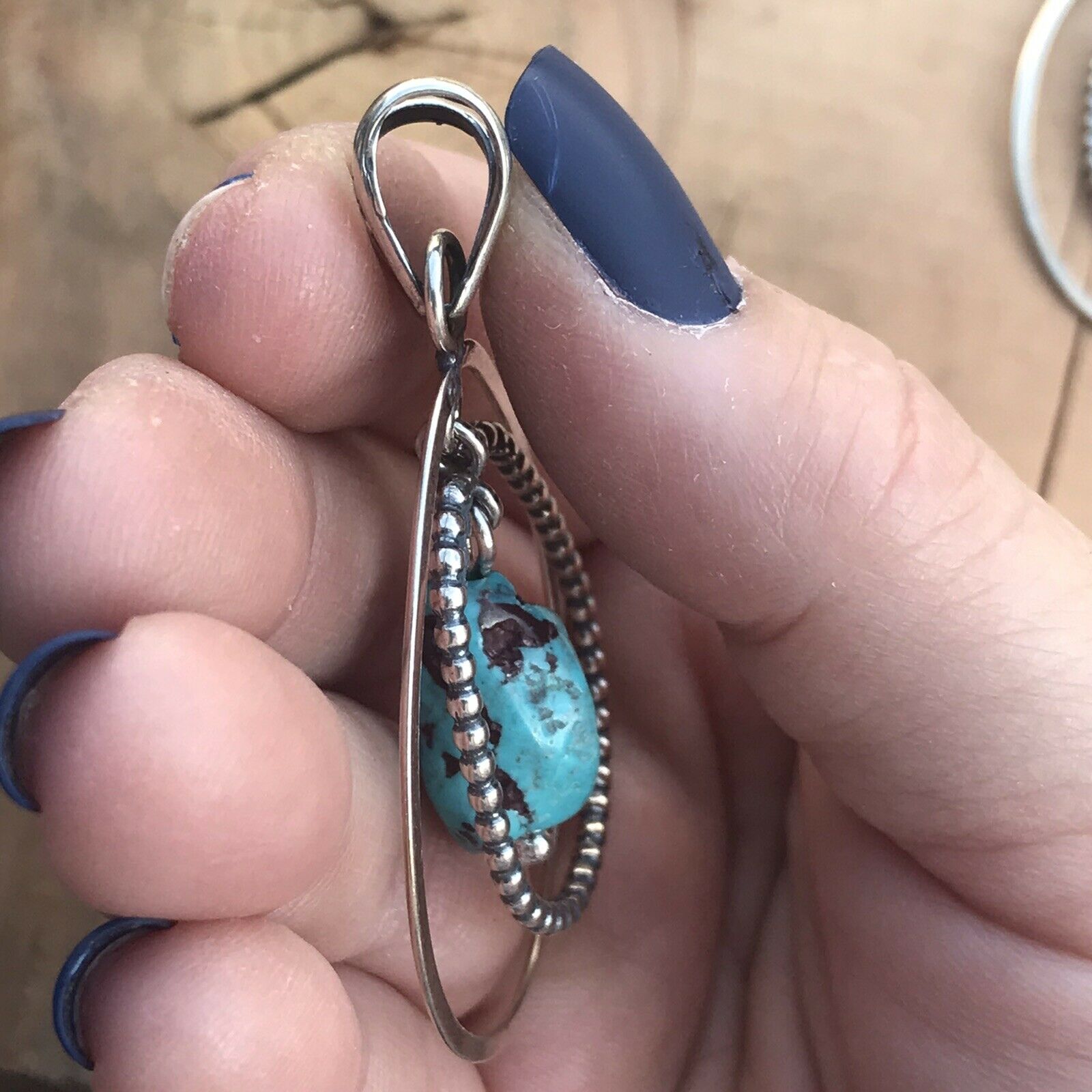 Navajo Sterling Silver & Turquoise Rope Style Pendant