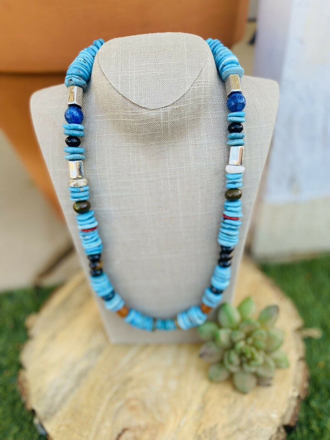 Handcrafted Vintage Sterling Silver & Multi Stone Beaded Necklace