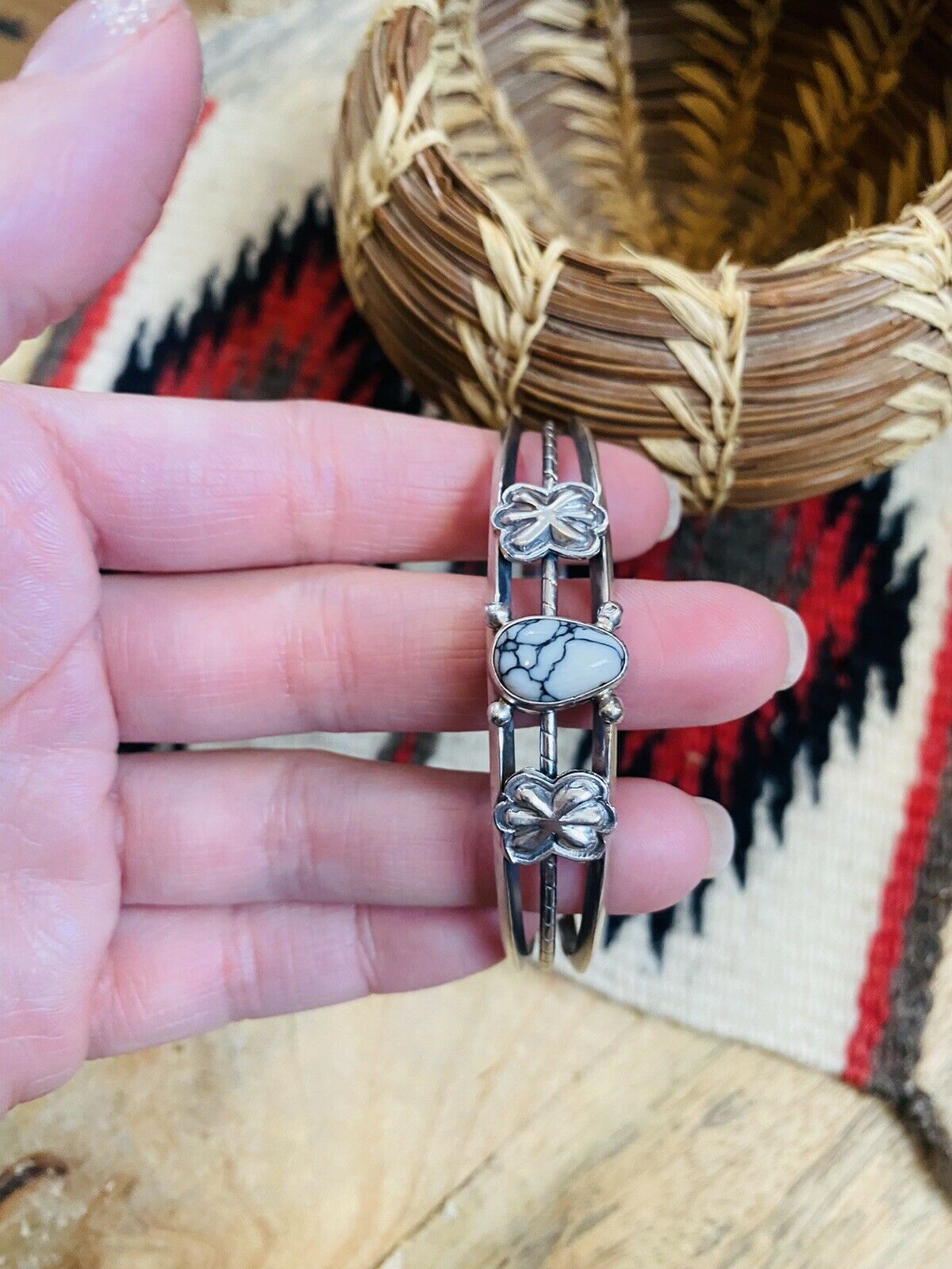 Navajo White Gibbsite & Sterling Silver Cuff Bracelet