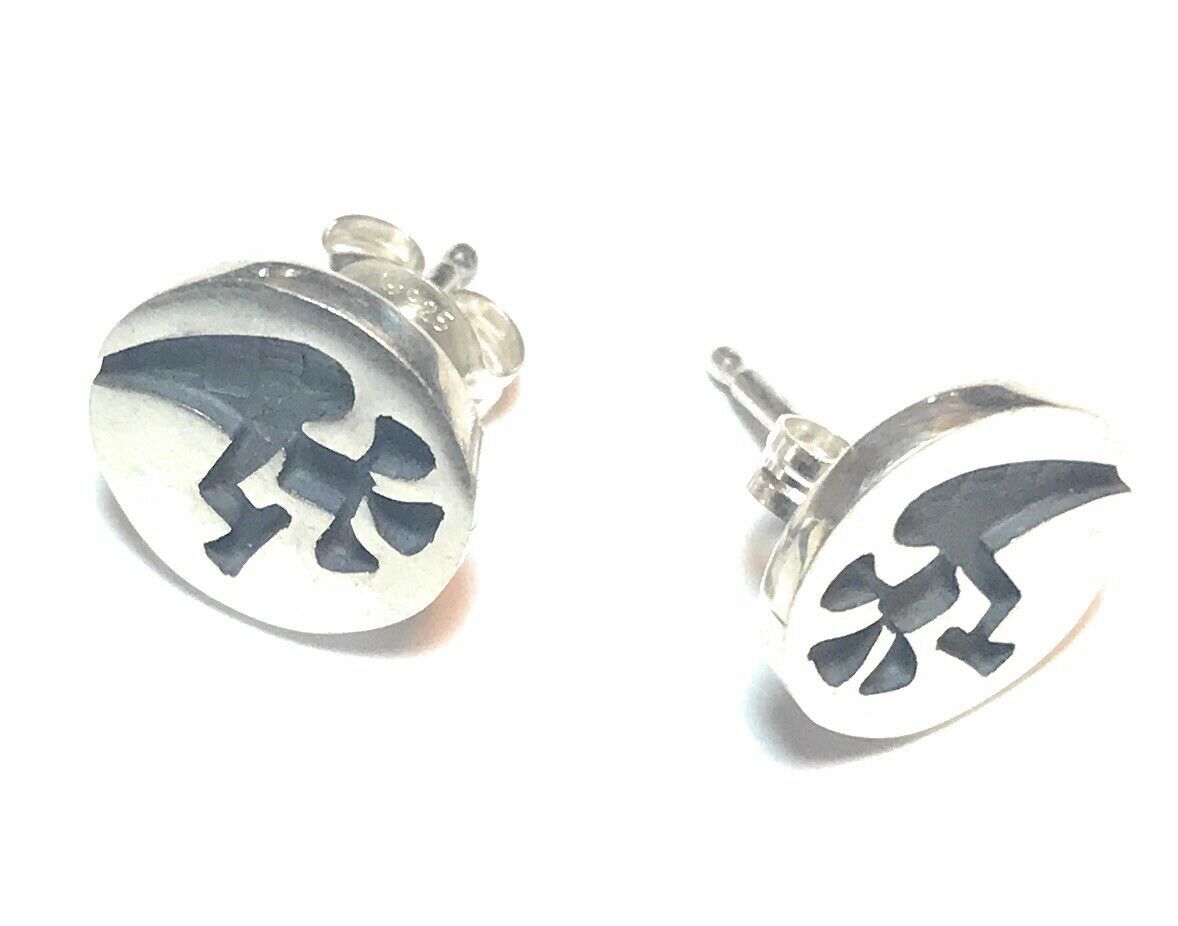 Hopi Sterling Silver Kokopelli Hand Stamped Stud Earrings