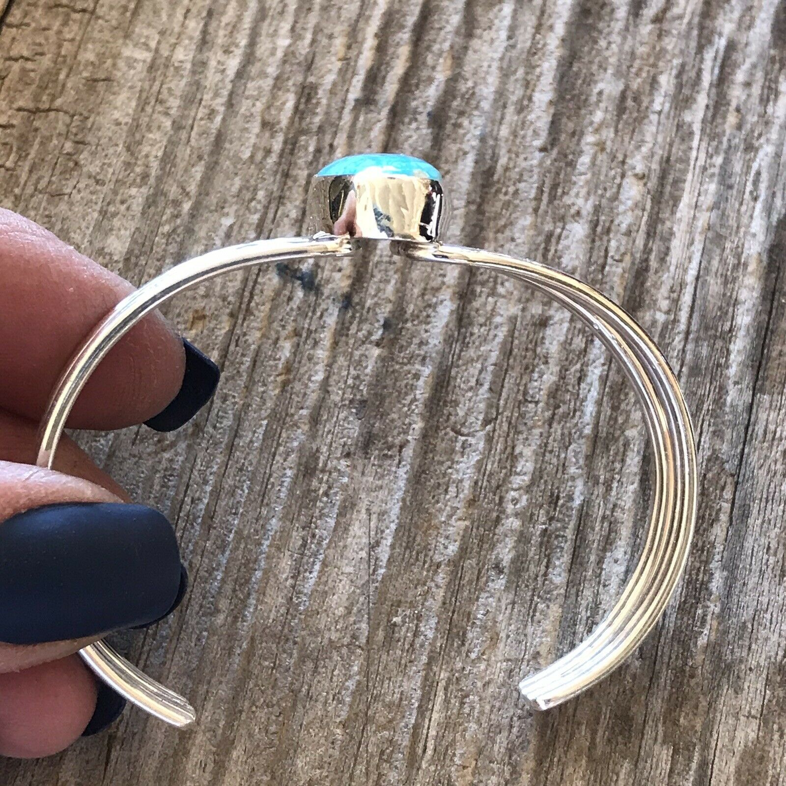 Navajo Sterling Silver & Bright Turquoise Stacker Cuff Bracelet By J. Begay