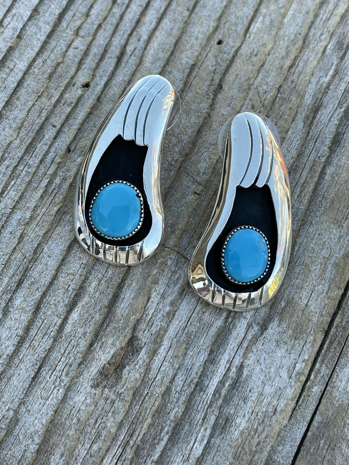 Navajo Turquoise And Sterling Silver Shadow Box Post Earrings