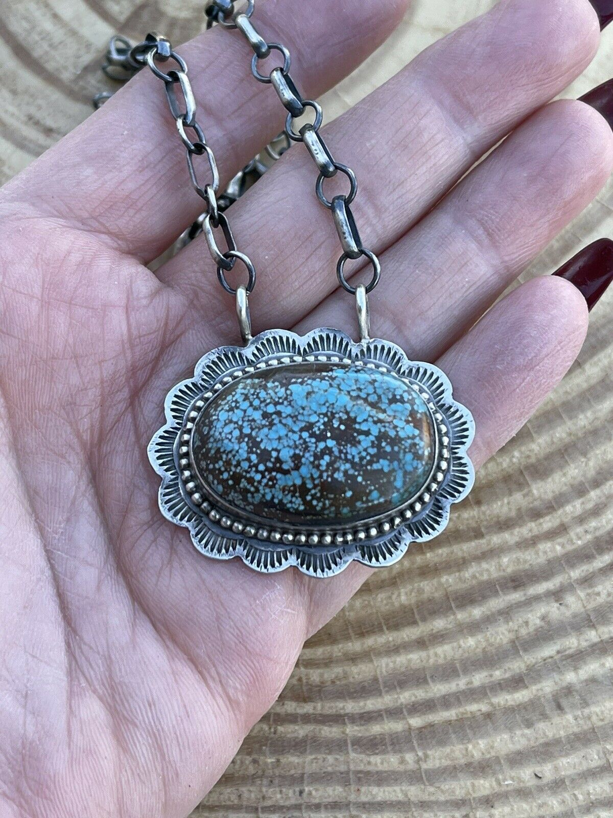 Navajo Kingman Web Turquoise Stone & Sterling Silver Necklace