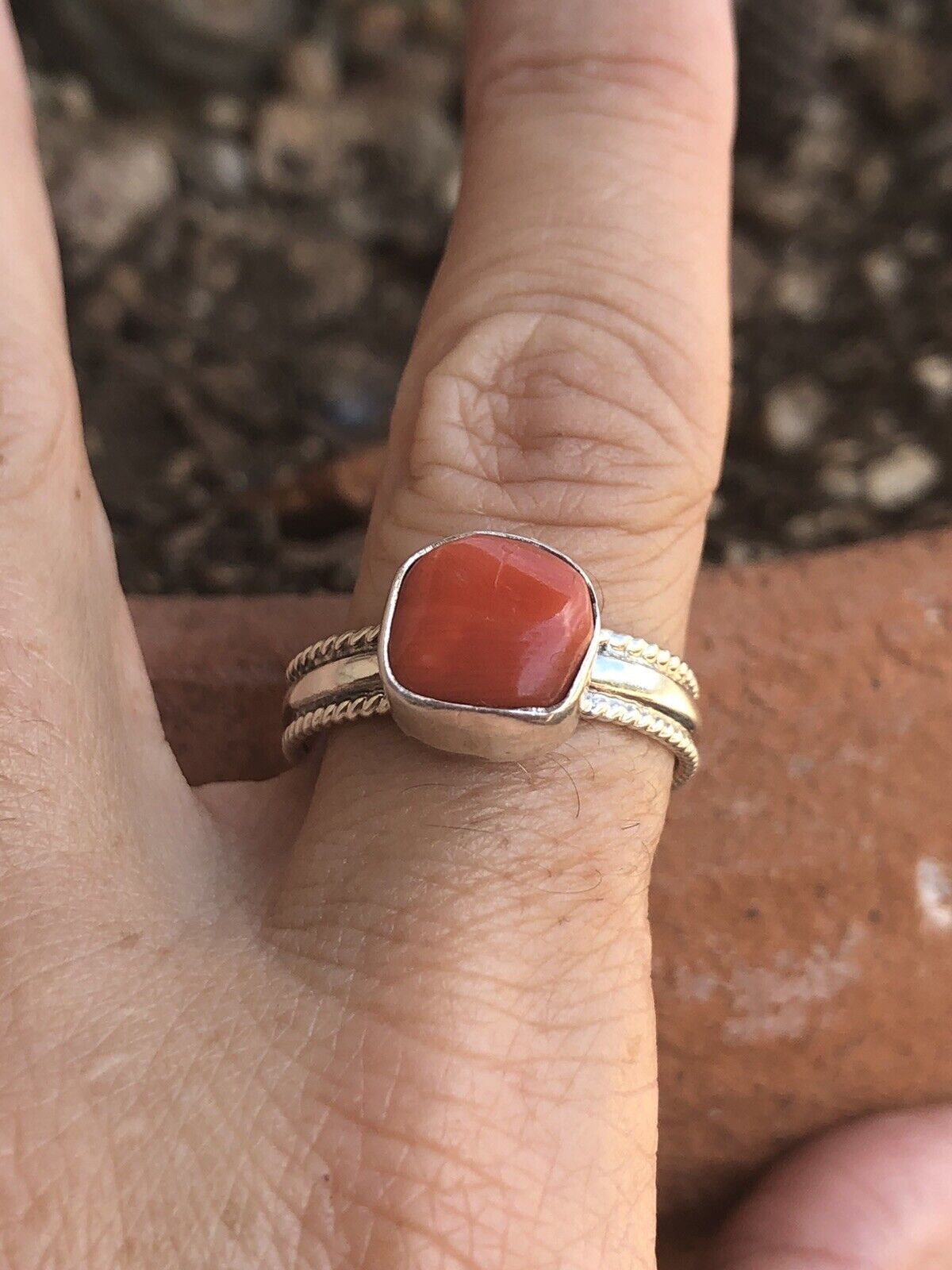 Navajo Natural Coral & Sterling Silver ring