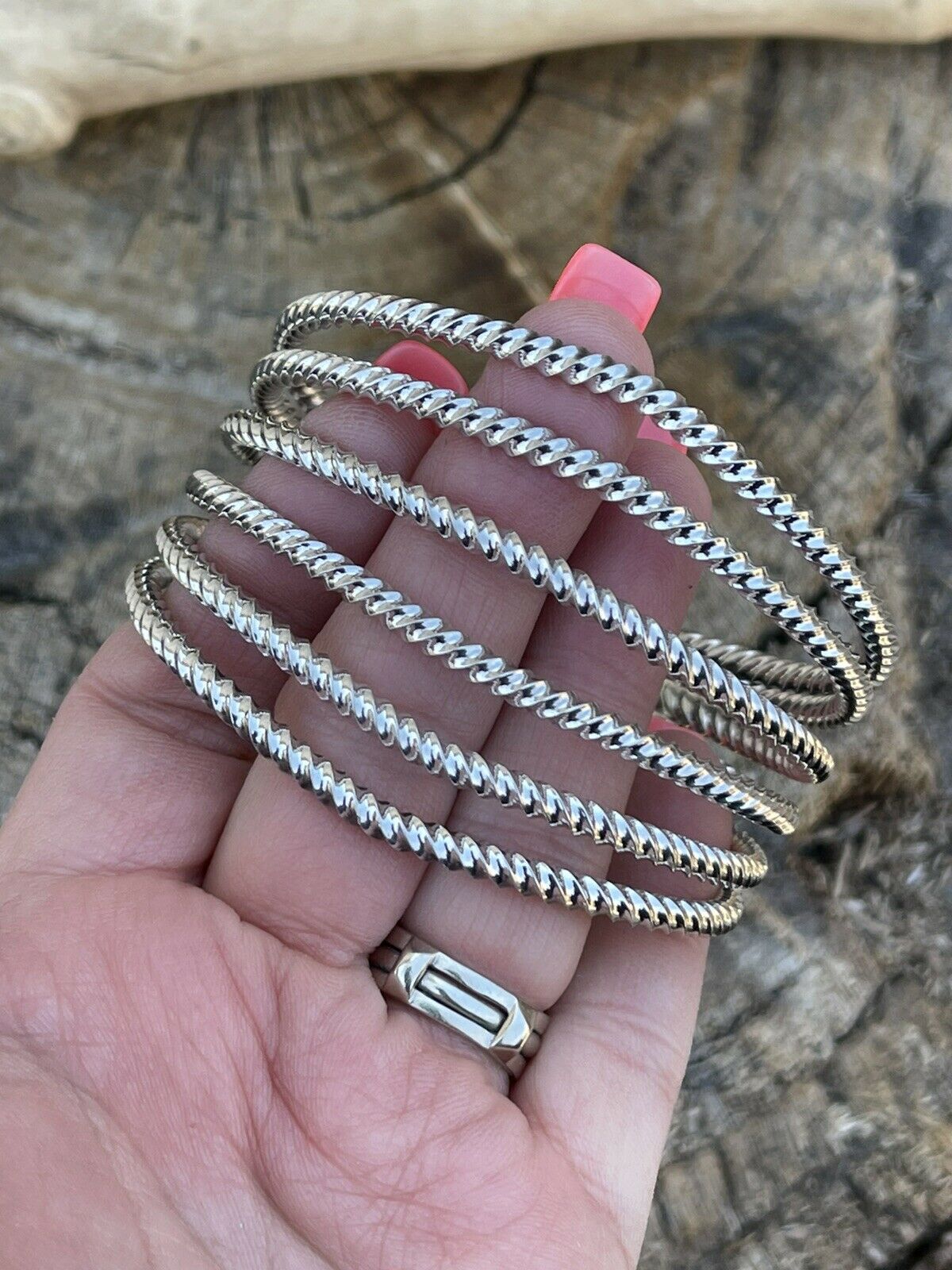 Navajo Rope Style 6 Line Sterling Silver Bracelet Cuff