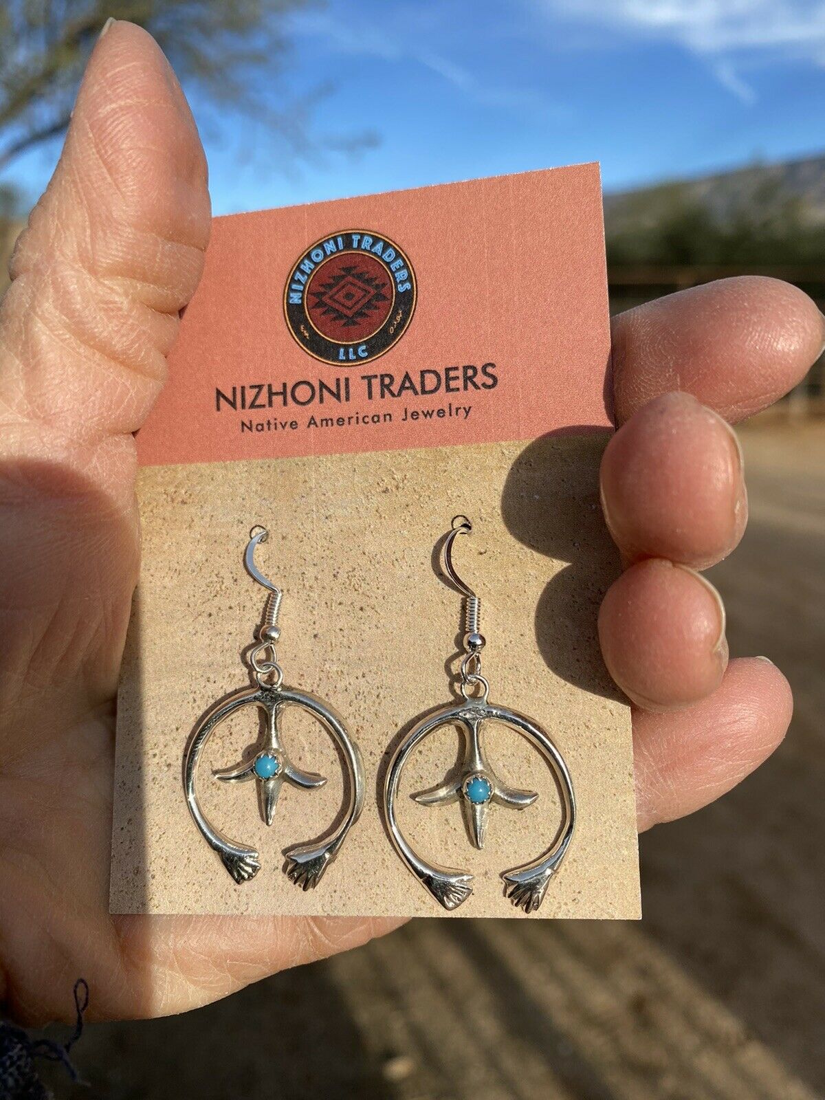 Navajo Sterling Silver & Turquoise Naja Dangle Earrings