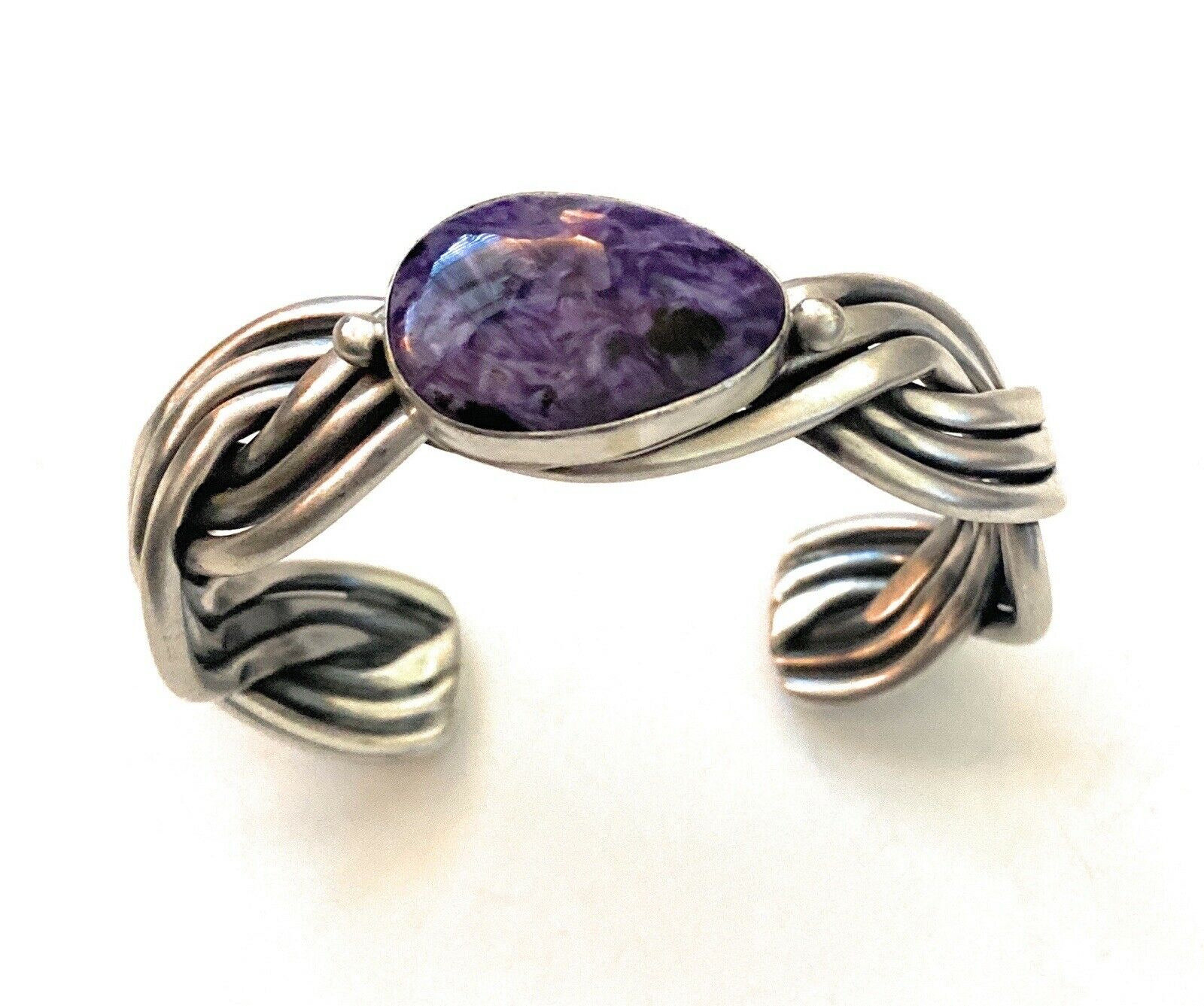 Navajo Charoite & Sterling Silver Braided Cuff Bracelet Signed