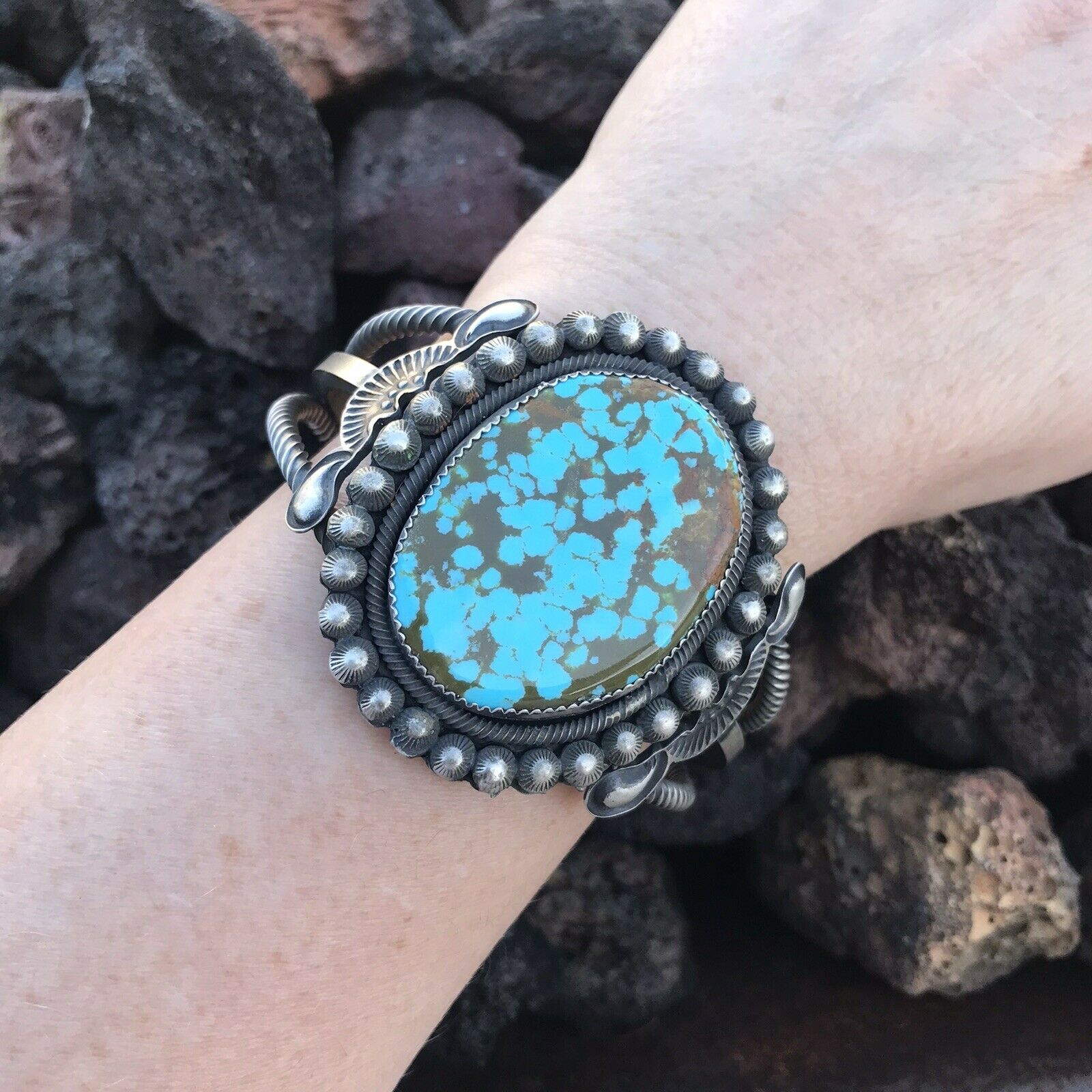 Navajo Royston Turquoise  Sterling Silver Cuff Bracelet Signed