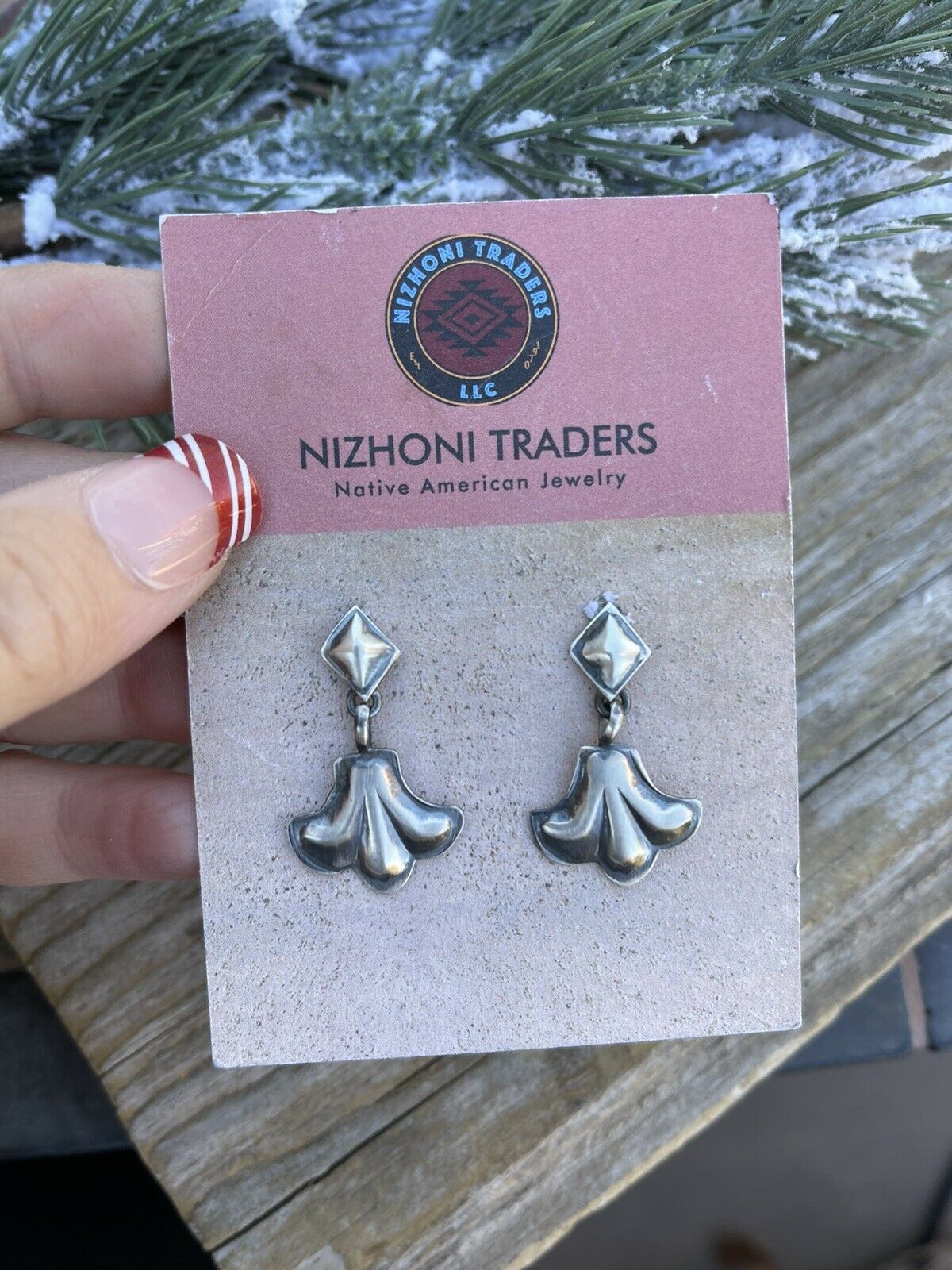 Navajo Sterling Silver Hand Stamped Fleur De Lis Dangle Earrings