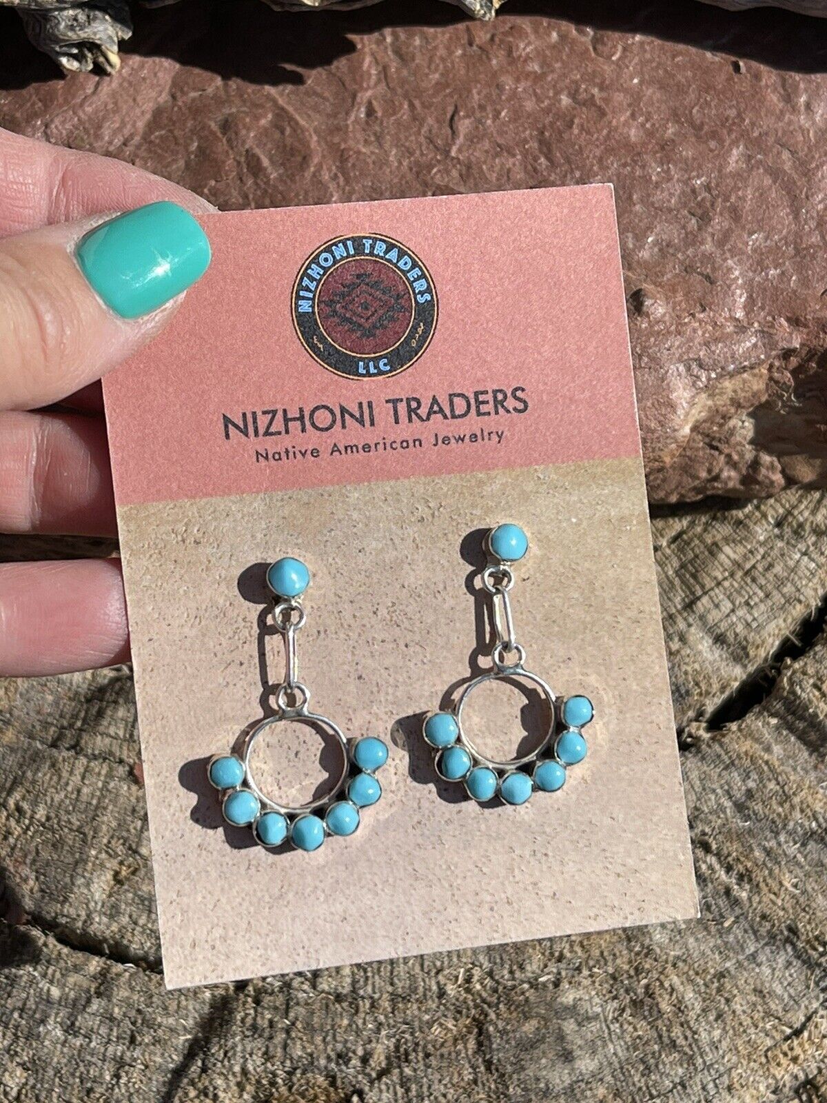 Zuni Sterling Silver & Turquoise Dangle Earrings