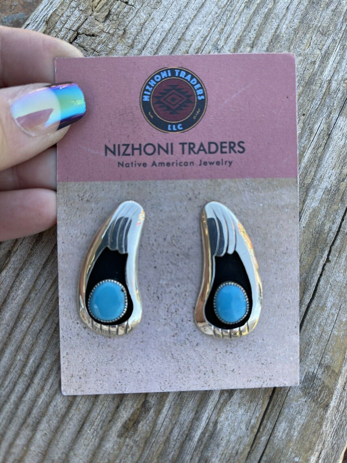 Navajo Turquoise And Sterling Silver Shadow Box Post Earrings