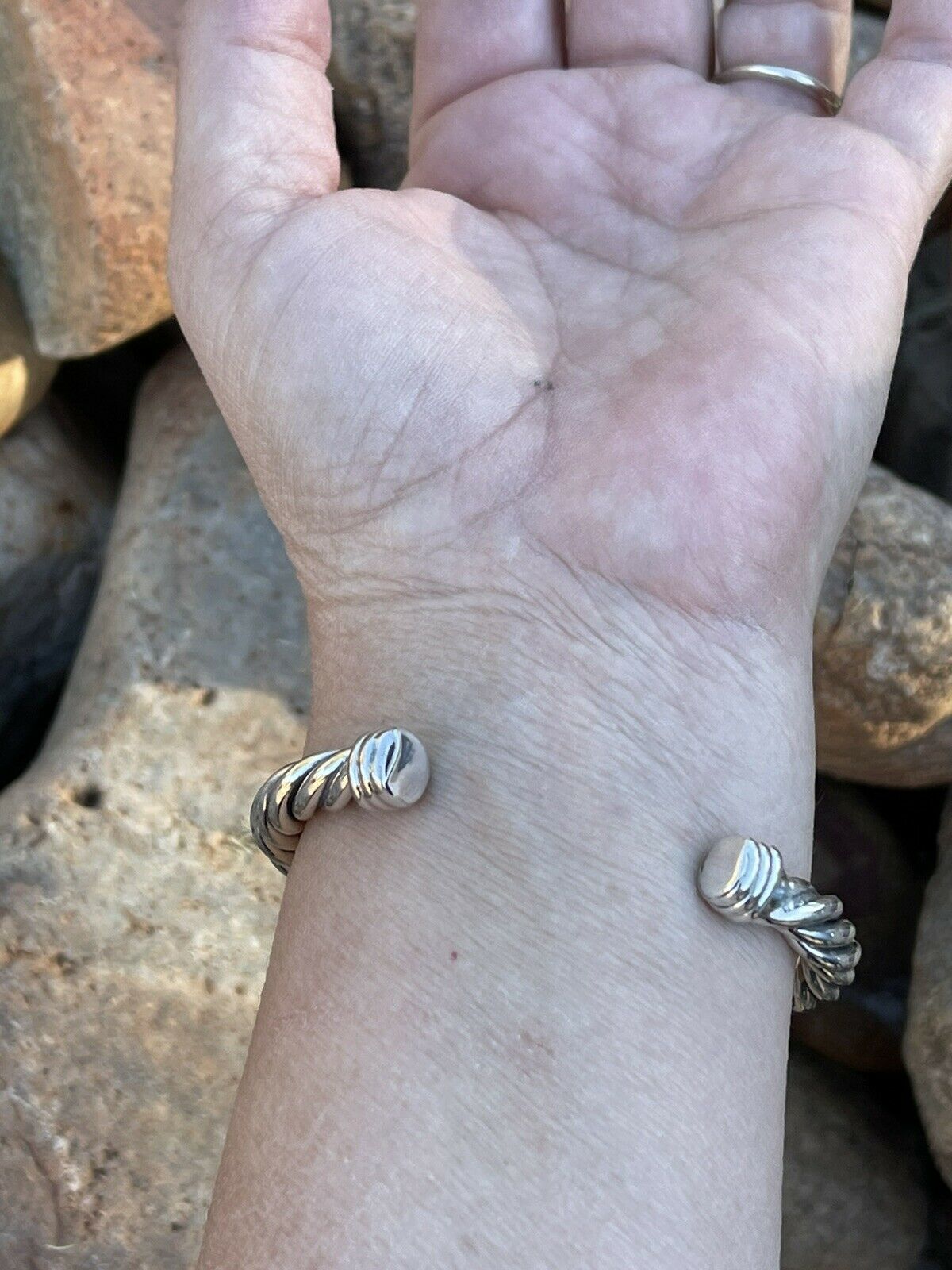 Navajo Pink Dream Mojave Sterling Silver Solid Twist Cuff