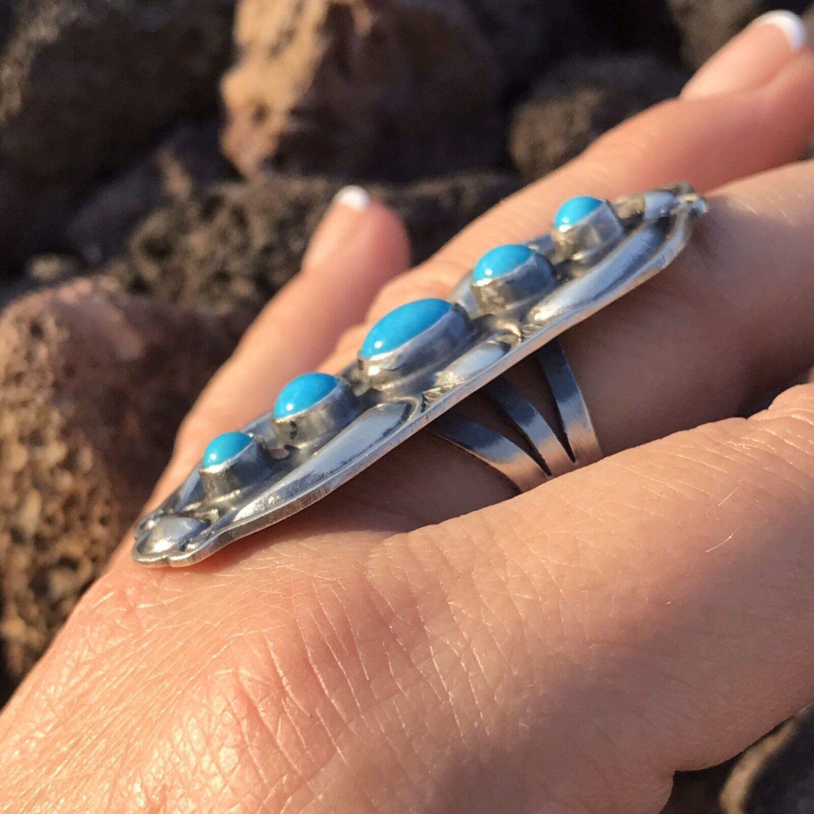 Navajo Sterling Silver  Turquoise 5 Stone Ring