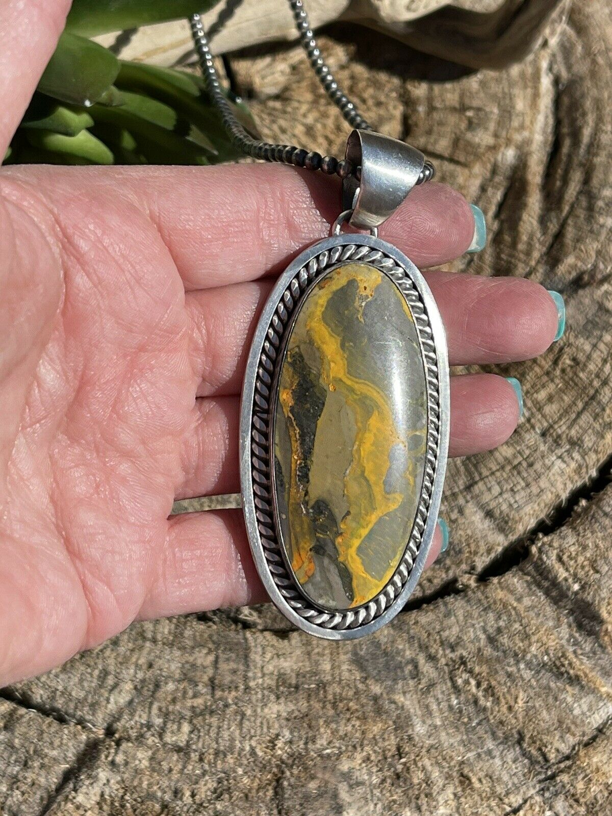 Navajo Bumblebee & Sterling Silver Pendant Signed