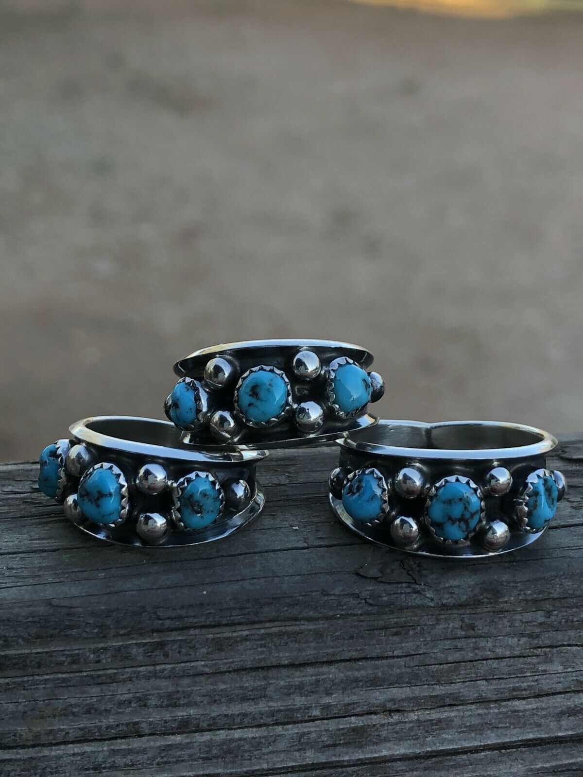 Navajo Turquoise and Sterling Stacker Rings size 12.5