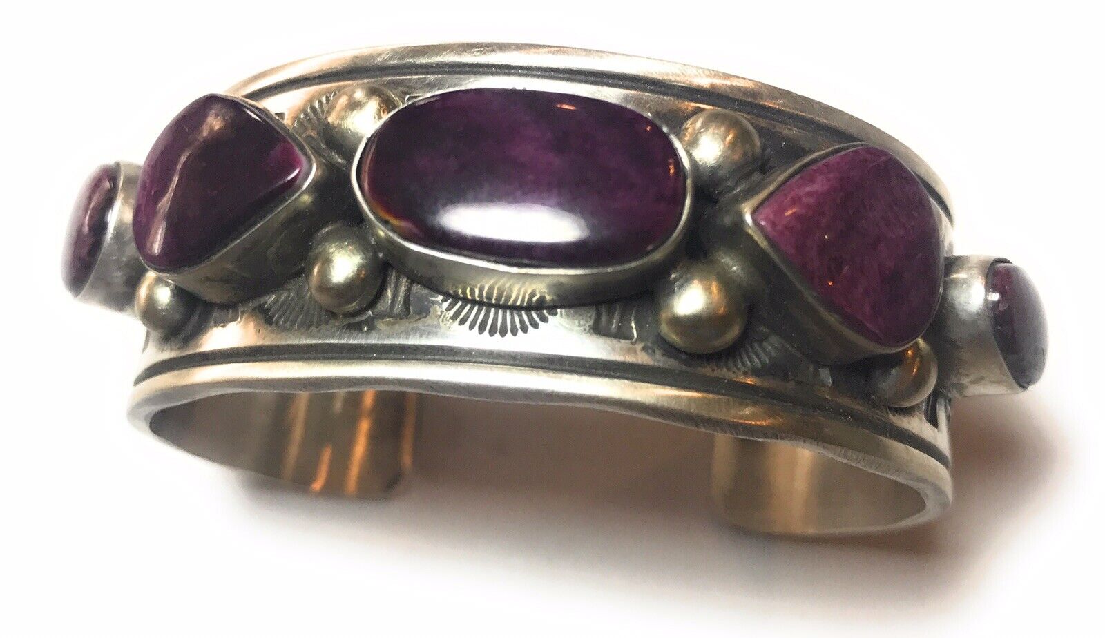 Purple Spiny Oyster  Sterling Silver Cuff Bracelet Signed