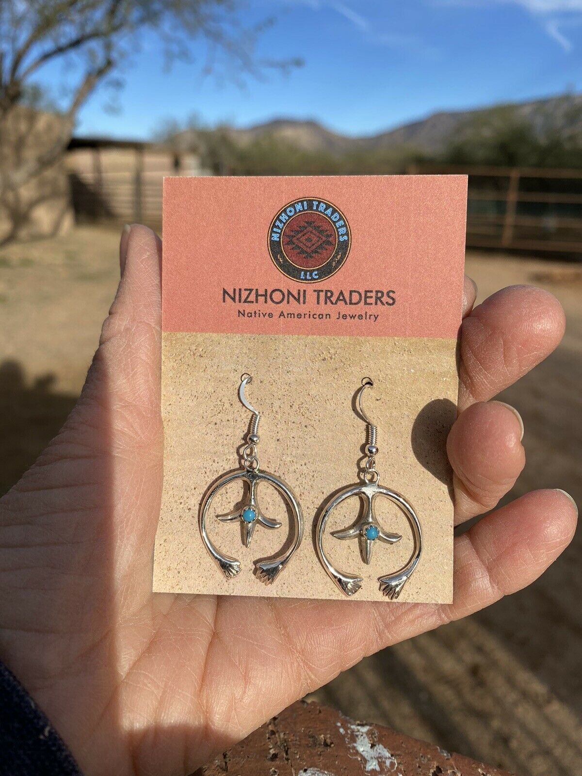 Navajo Sterling Silver & Turquoise Naja Dangle Earrings