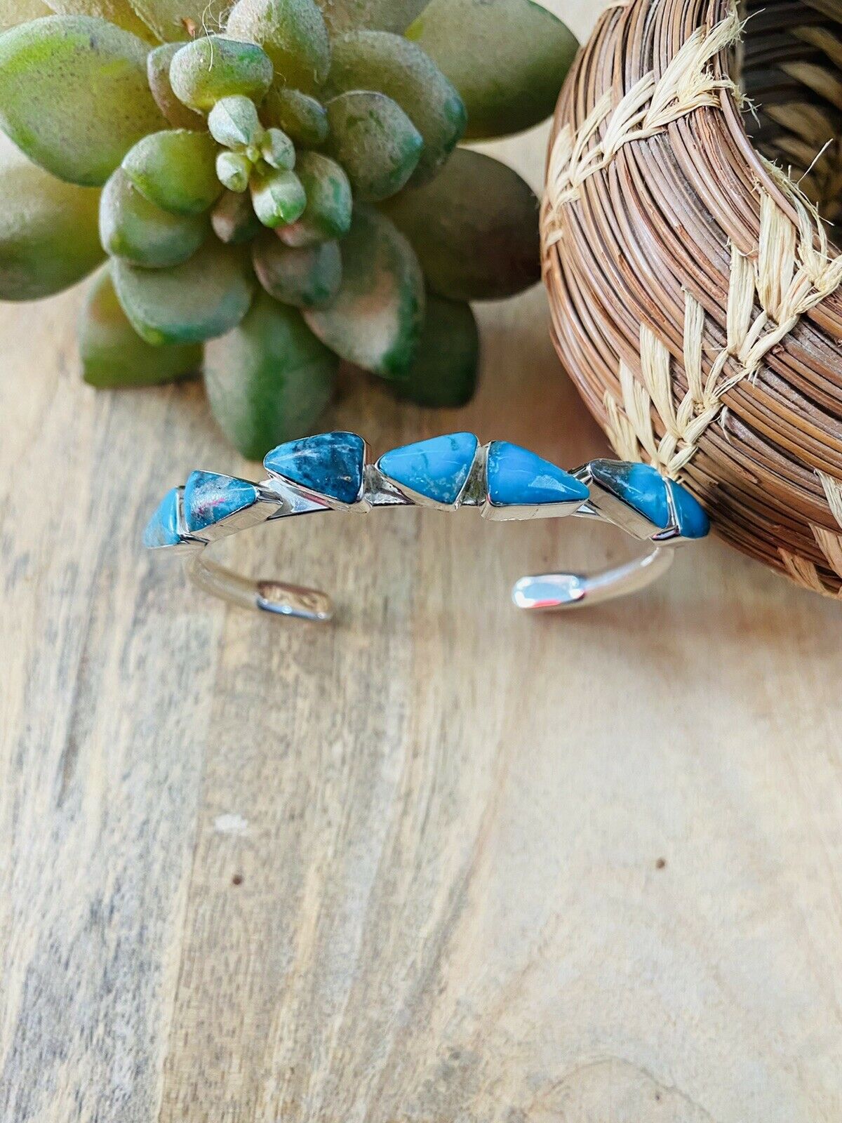 Navajo Turquoise & Sterling Silver Stacker Cuff Bracelet