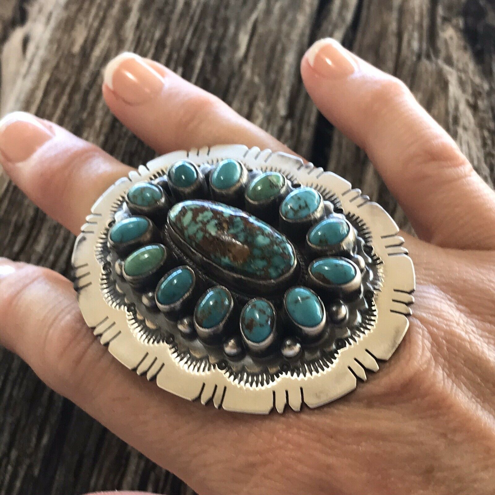 Navajo Cluster Multi Turquoise &  Sterling Silver Ring Size 6