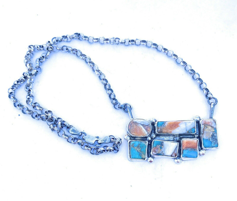 Handcrafted Sterling Silver & Multi Stone Spice Necklace Signed