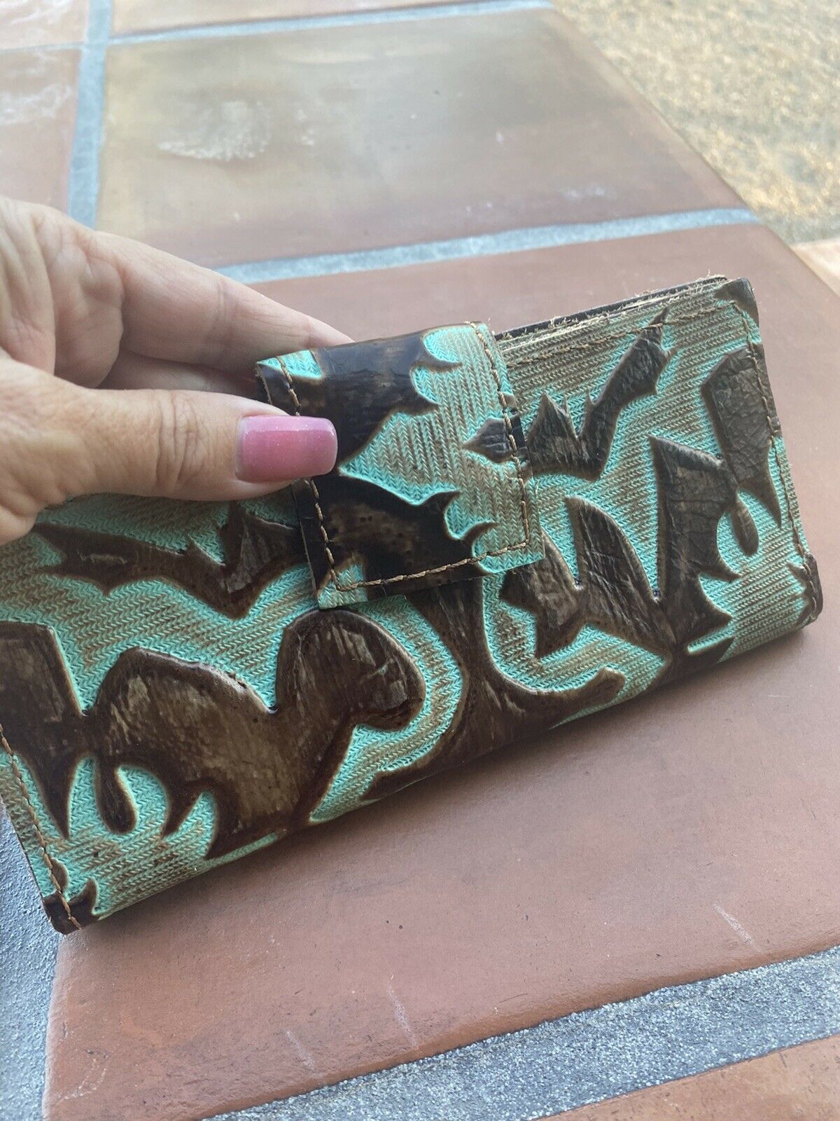 Hand Tooled Turquoise Southwestern Leather Wallet