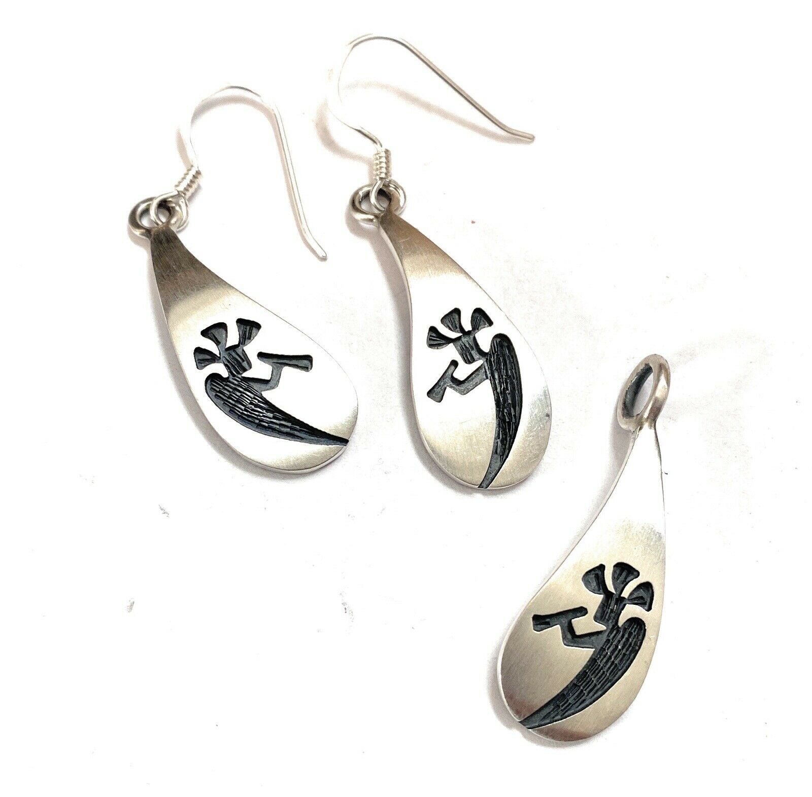 Hopi Sterling Silver Kokopelli Earring And Pendant Set