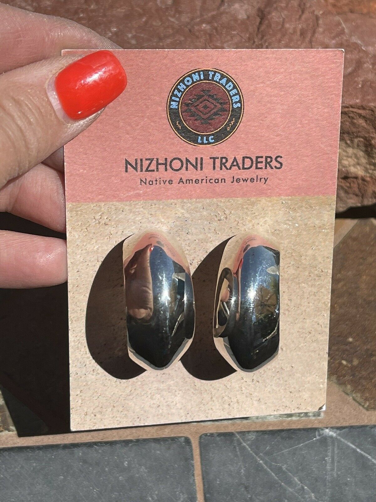 Navajo Sterling Silver Crescent Hoop Earrings