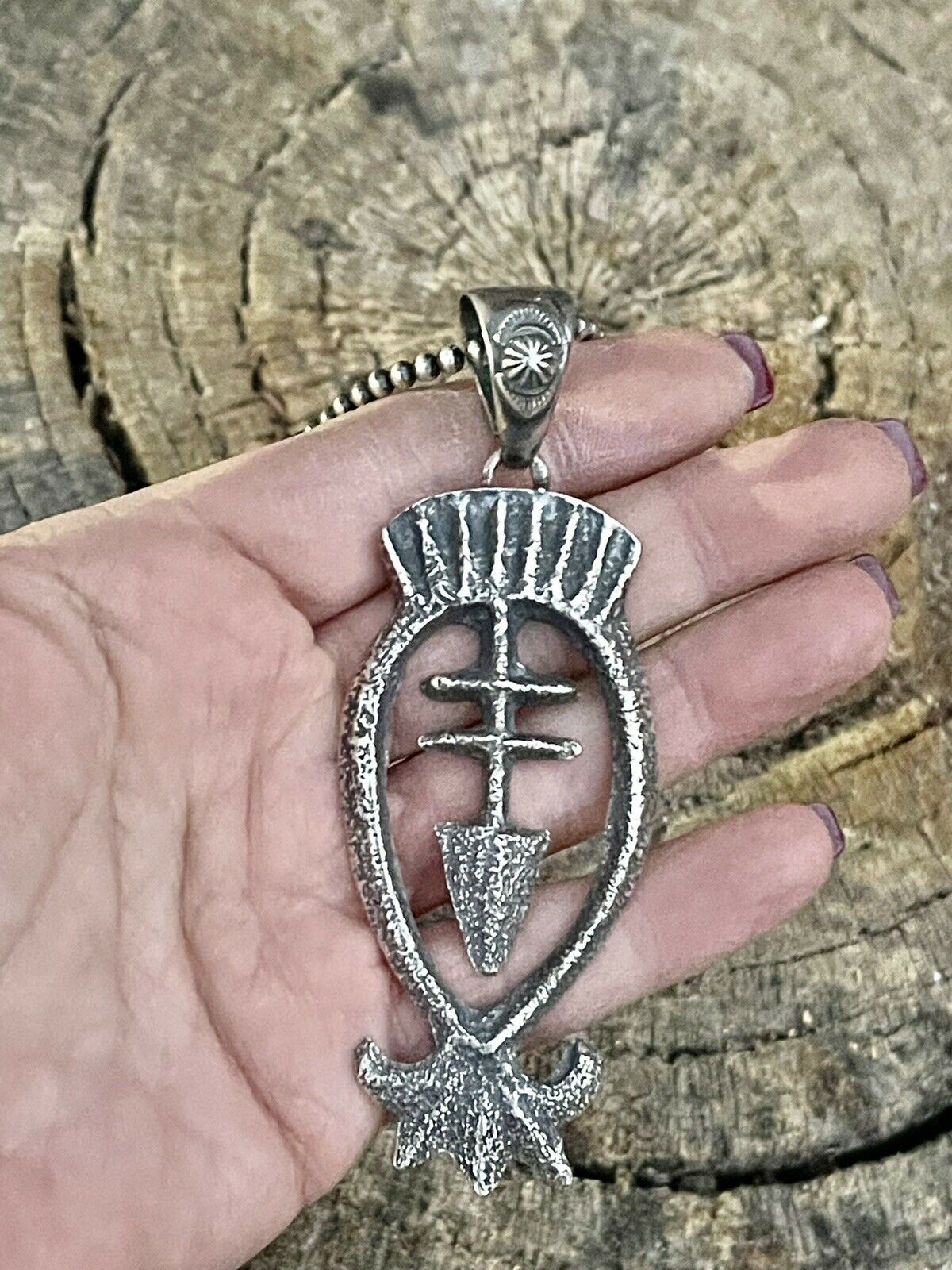 Navajo Sterling Silver Southwest Cross Arrow Tufa Cast Pendant