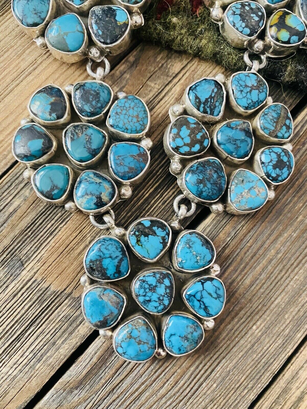 Navajo Natural Kingman & Sterling Silver  Cluster Necklace