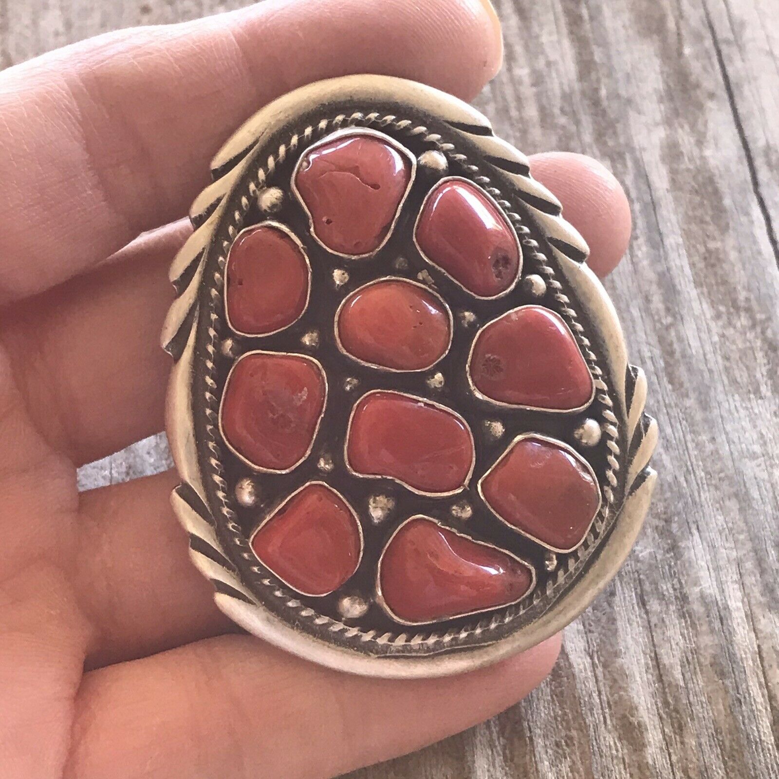 Navajo Sterling Silver Natural Red Coral Ring Sz 7