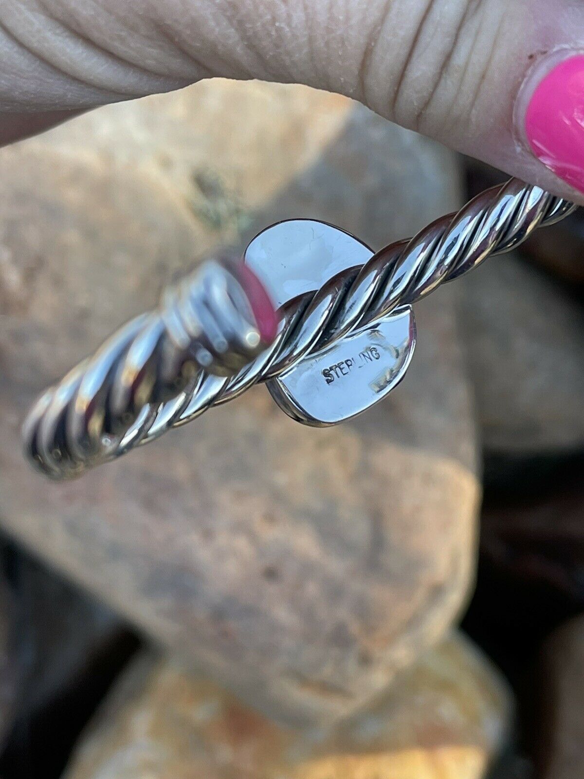 Navajo Pink Dream Mojave Sterling Silver Solid Twist Cuff