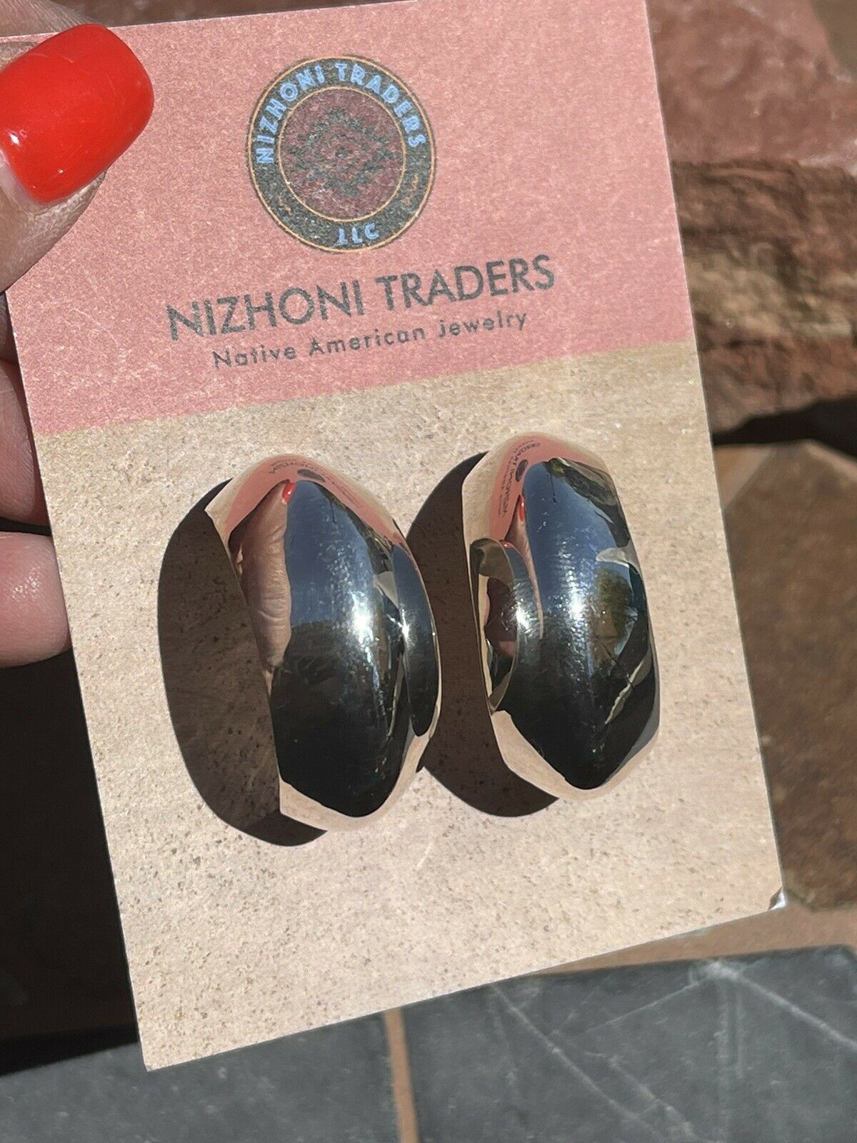 Navajo Sterling Silver Crescent Hoop Earrings