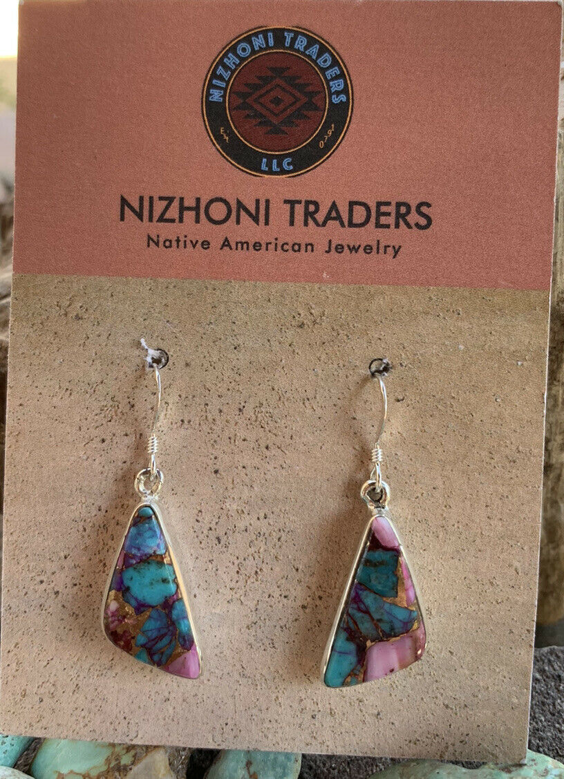 Navajo Pink Dream Mohave & Sterling Silver Geometric Dangle Earrings