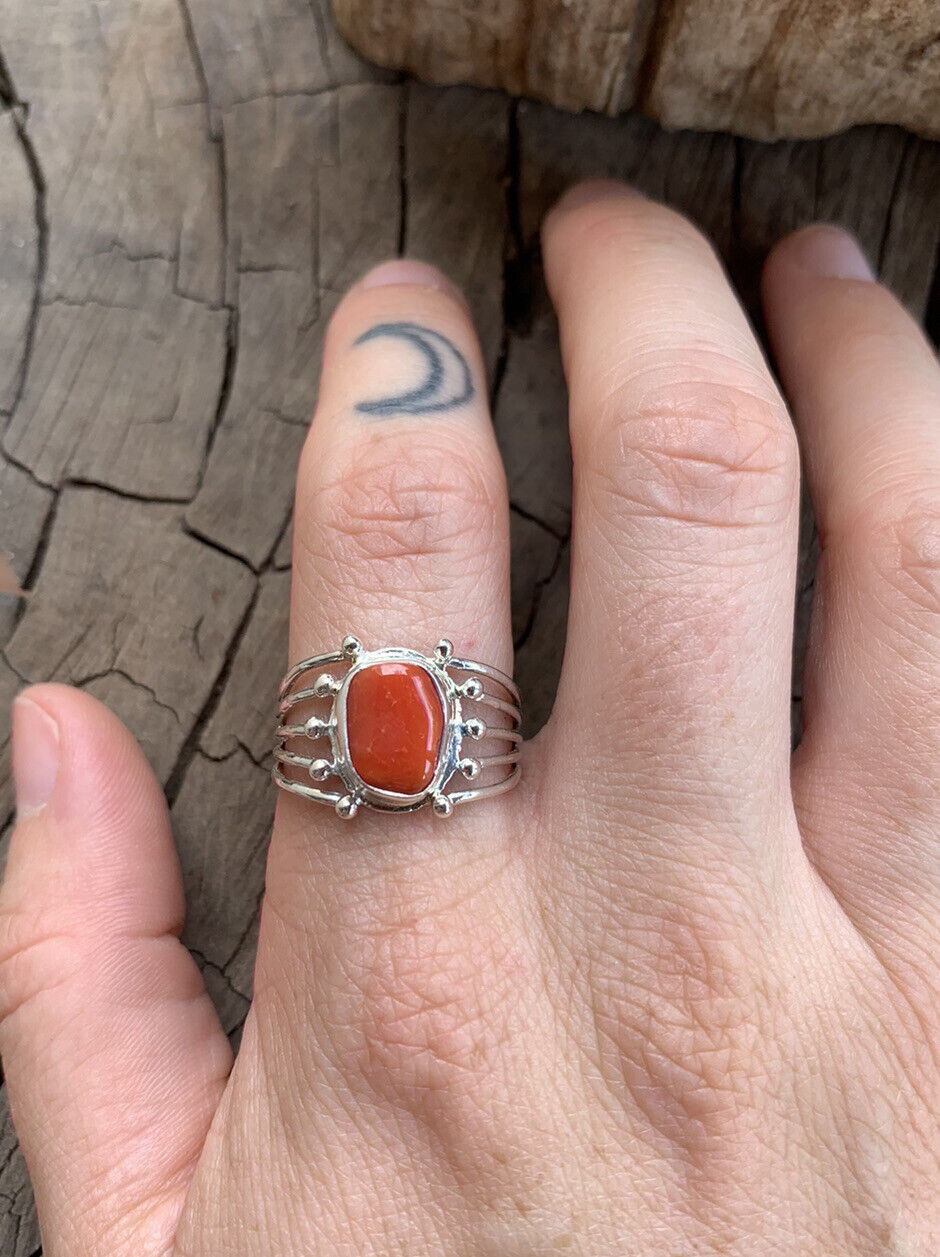 Handcrafted Natural Coral & Sterling Silver Ring us