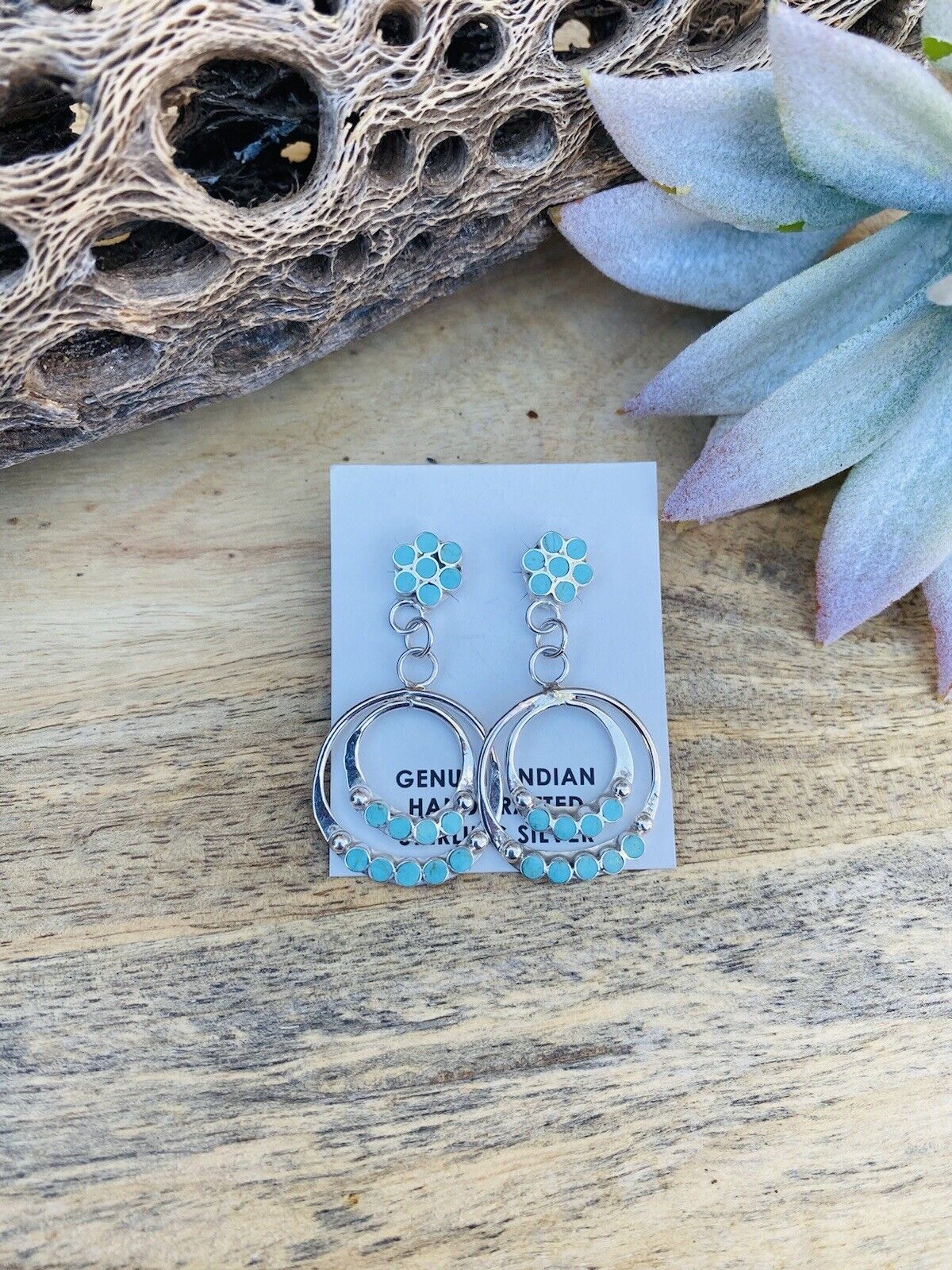 Zuni Sterling Silver & Turquoise Dangle Earrings